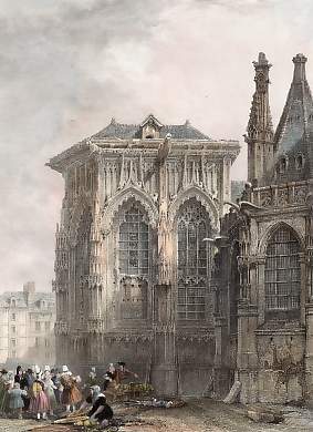 Church of St-Jacques, Dieppe, Normandie, France; original steel engraving drawn by David Roberts and engraved by T. Higham, 1834